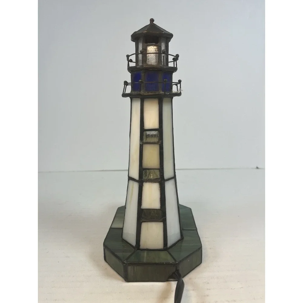 Stained Glass Tiffany Style Lighthouse Lamp Portable Table Lamp Night Light Resi